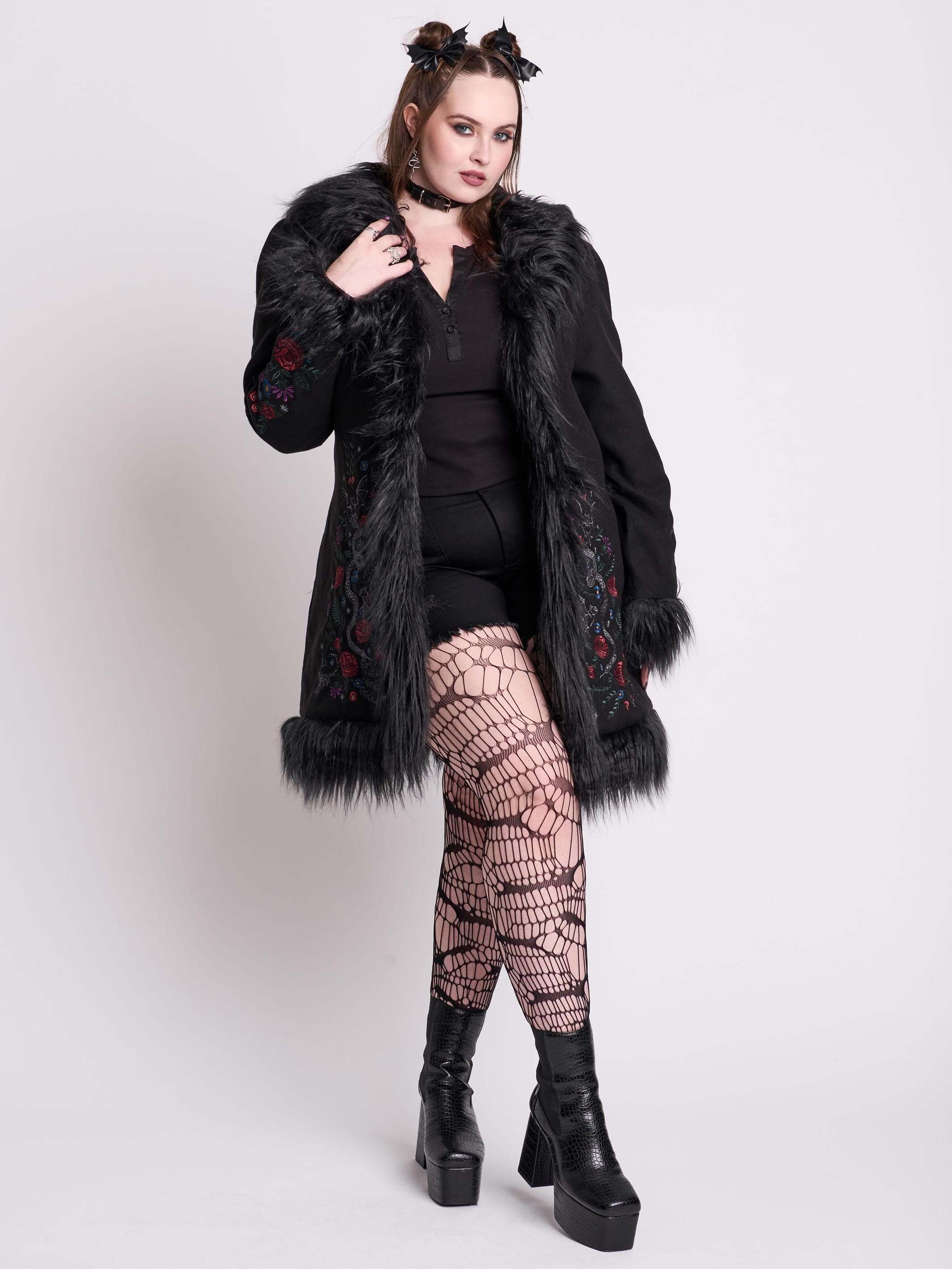Botanical Fur Trim Coat - Image 12