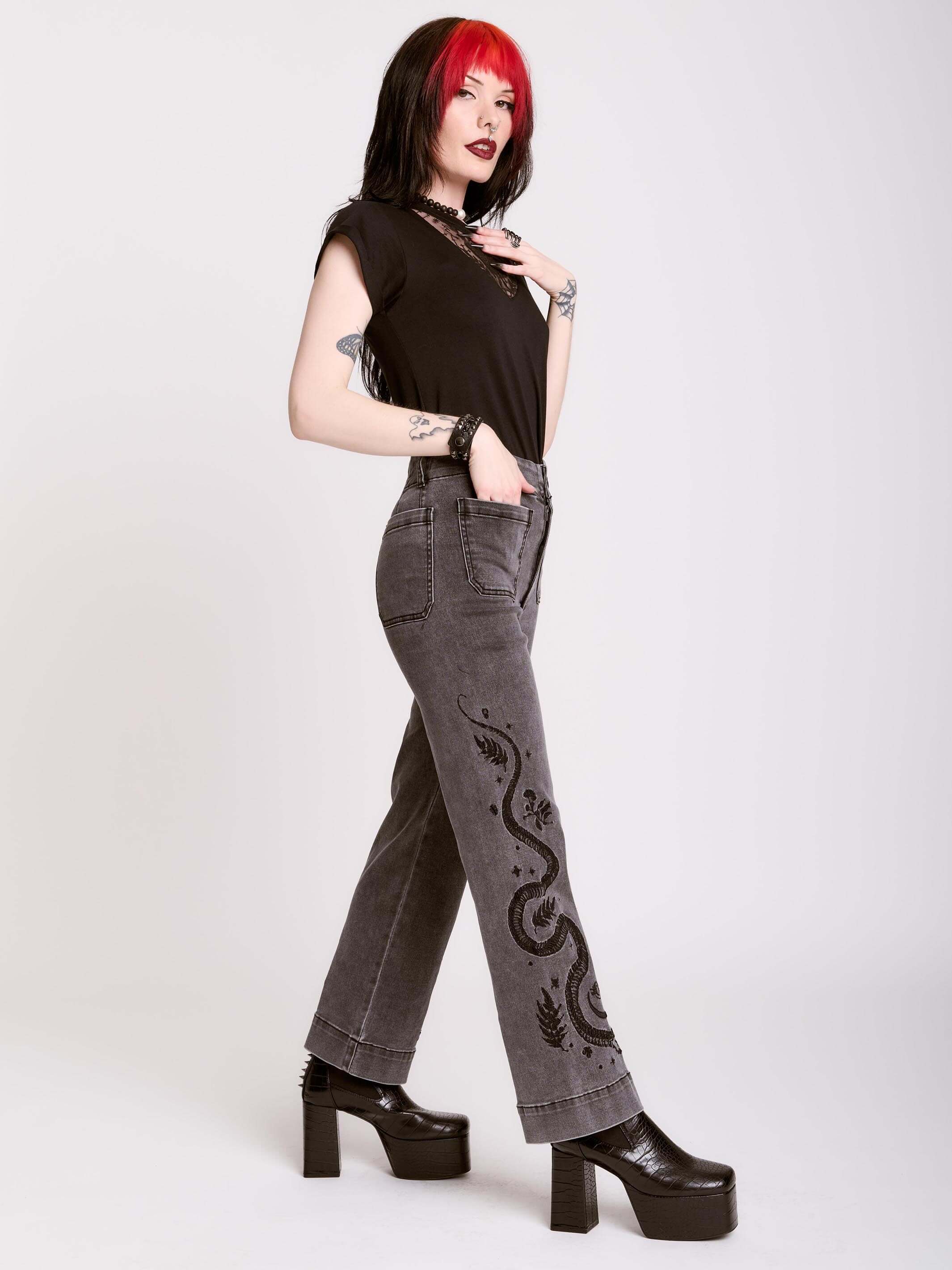 Distressed Embroidered Jeans - Image 6