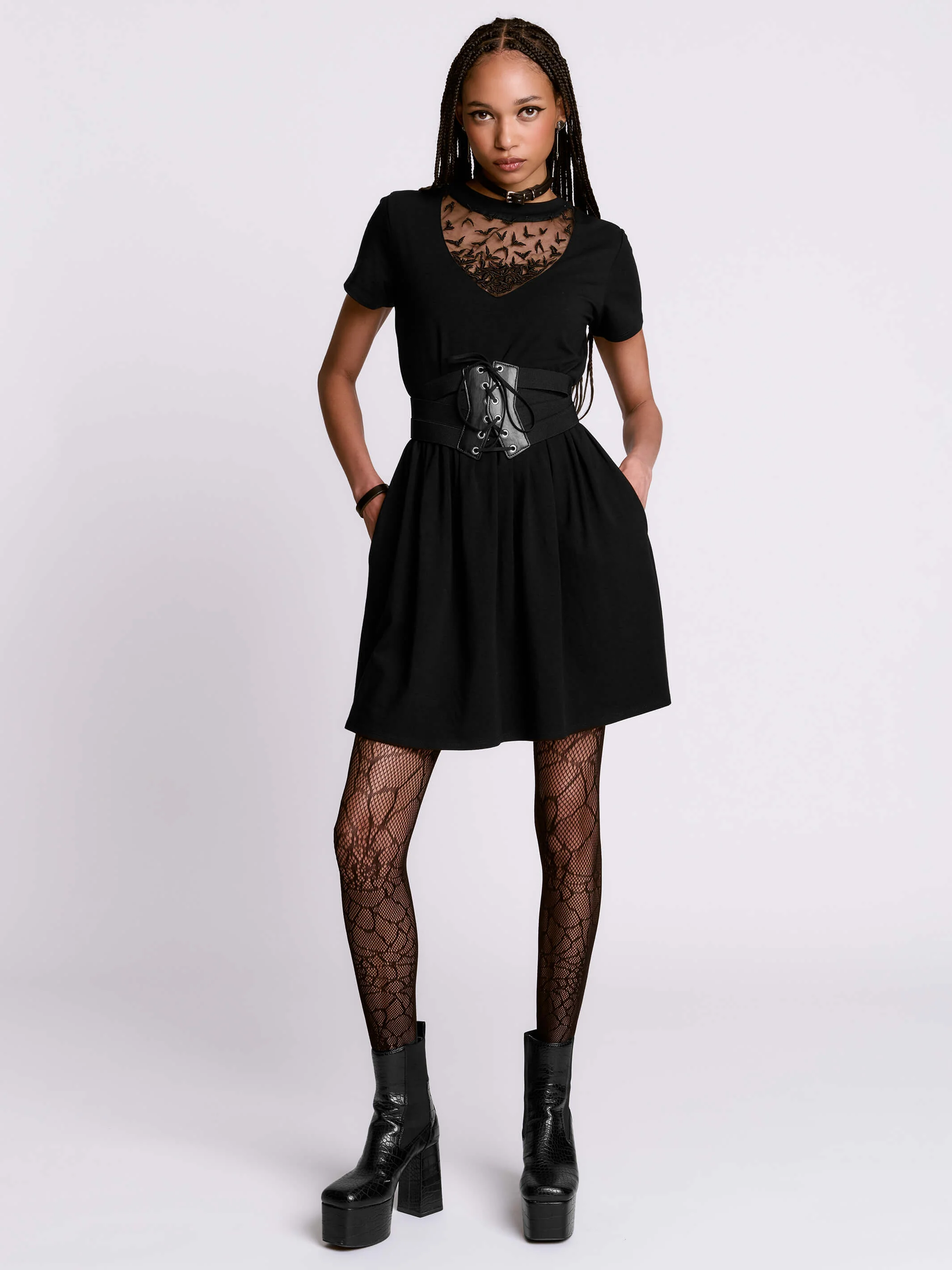Embroidered Bats Babydoll Dress - Image 5