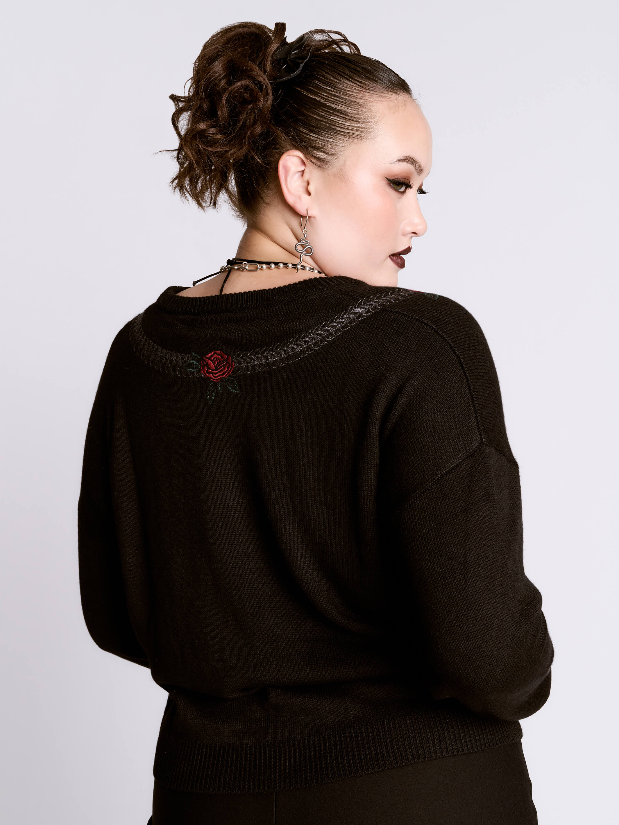 Embroidered Snake Rose Sweater - Image 11