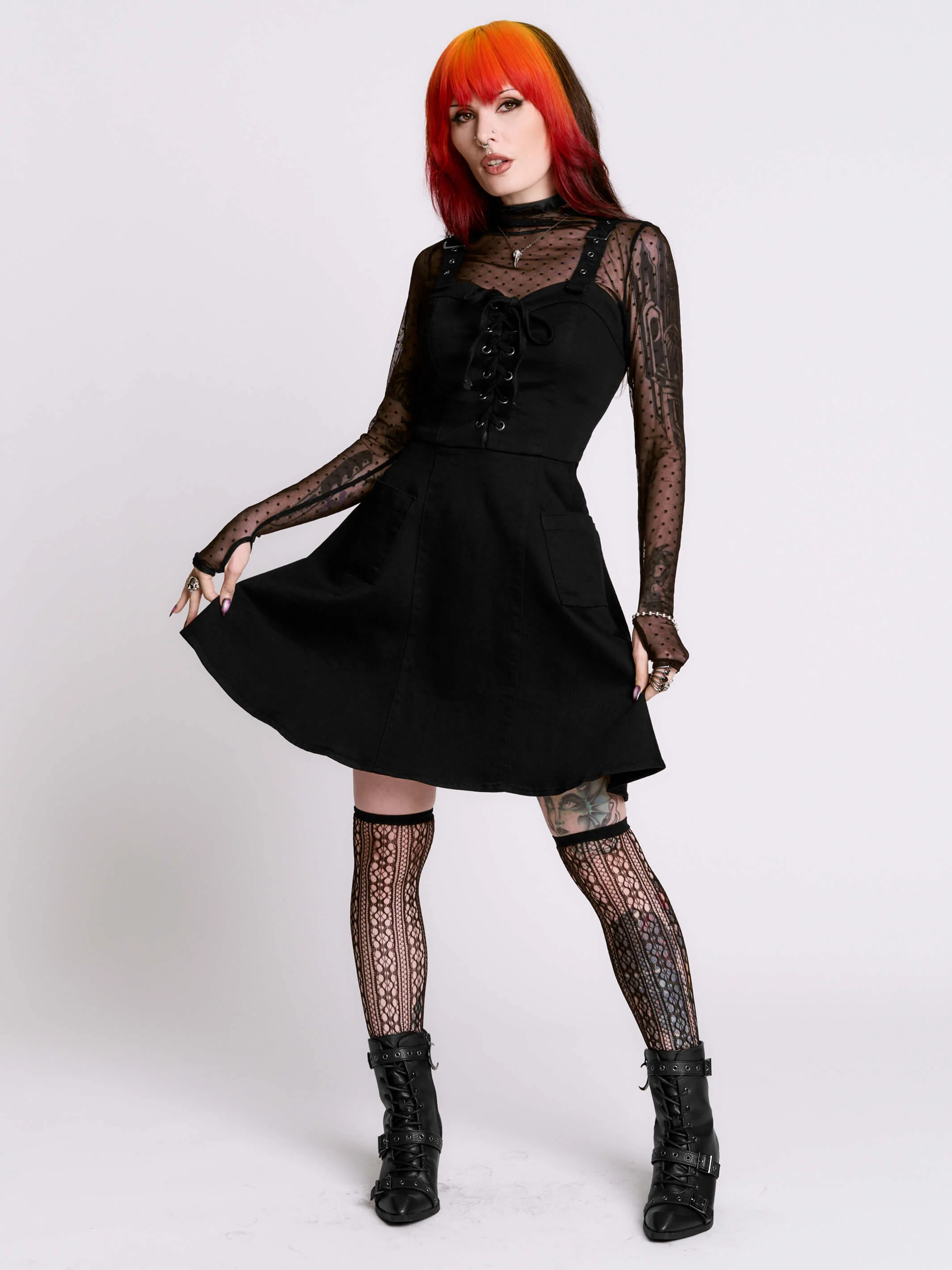 Lace Up Denim Dress - Image 12