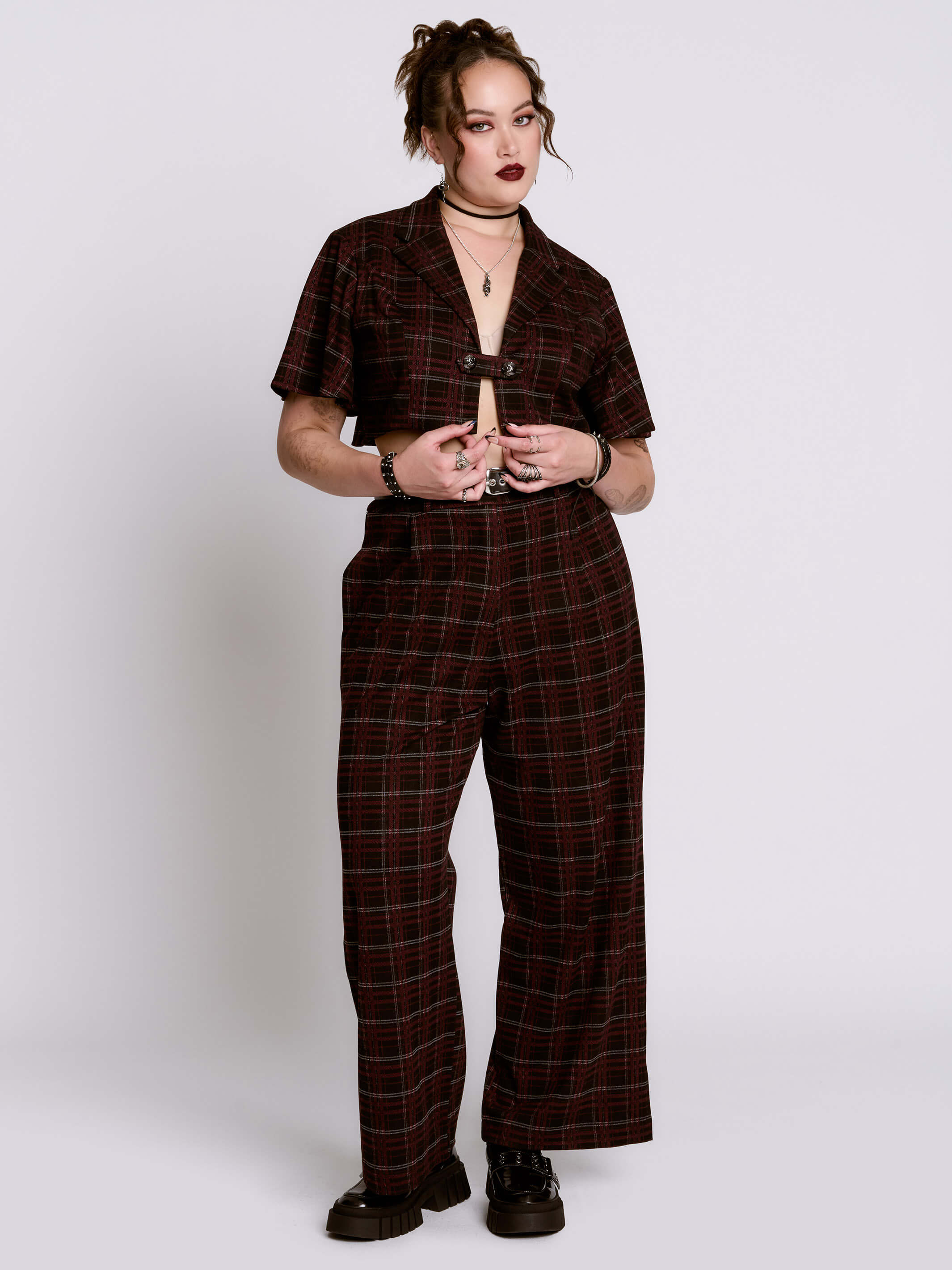 Oxblood Plaid Capelet - Image 9